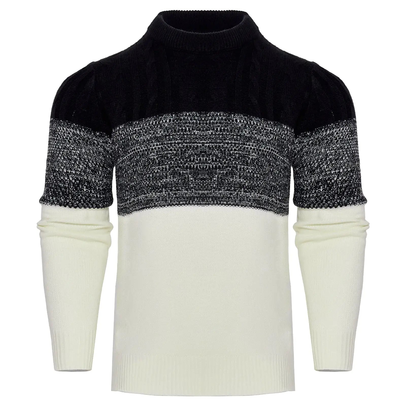 Men's Casual Color Block Long Sleeve Cable Knit Pullover Sweater