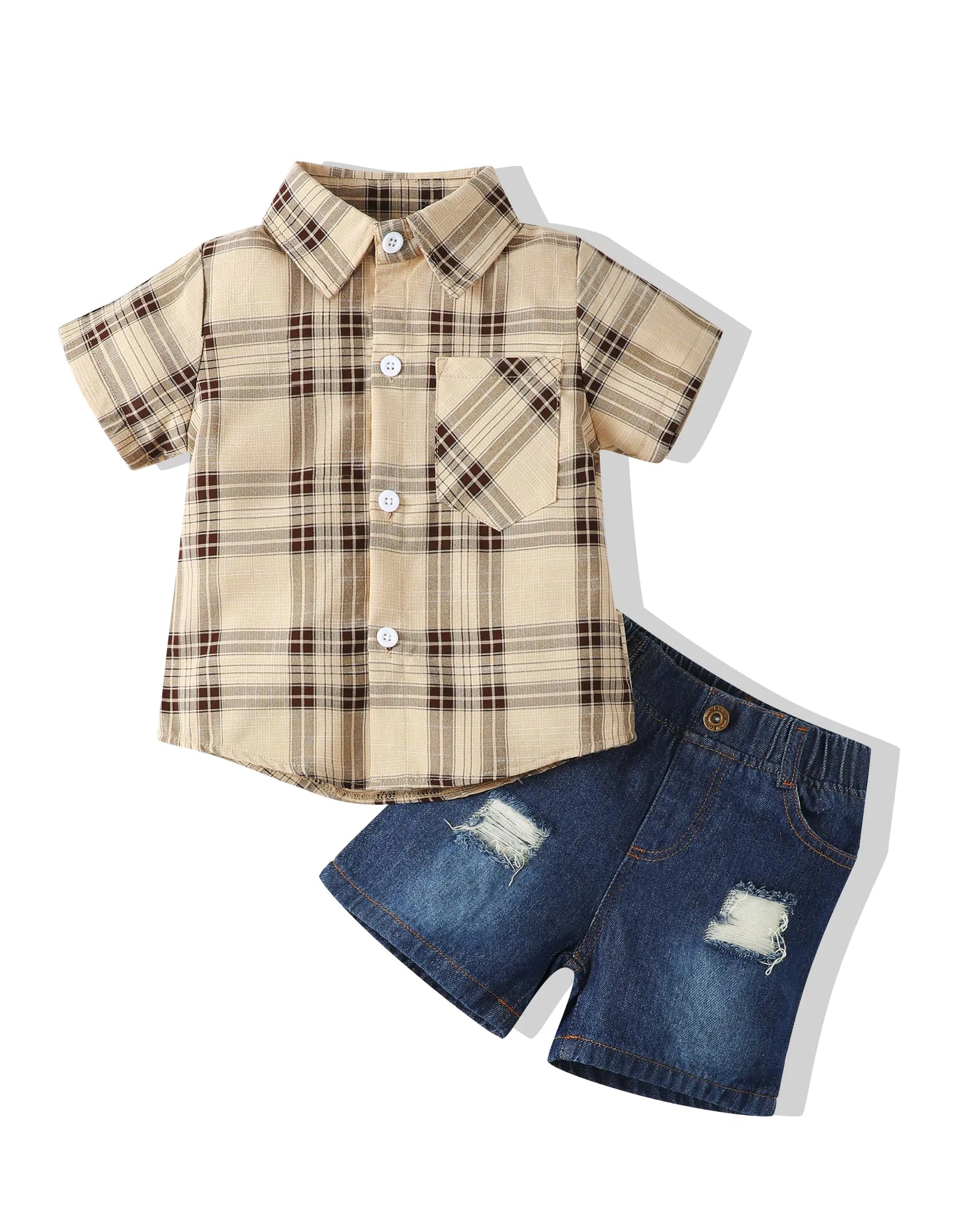 Renotemy Infant Baby Boy Clothes Plaid Outfits Short Sleeve Top Jeans 12 18 Months Boys Clothes Outfits Summer