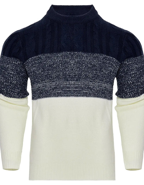 Load image into Gallery viewer, Men&#39;s Casual Color Block Long Sleeve Cable Knit Pullover Sweater

