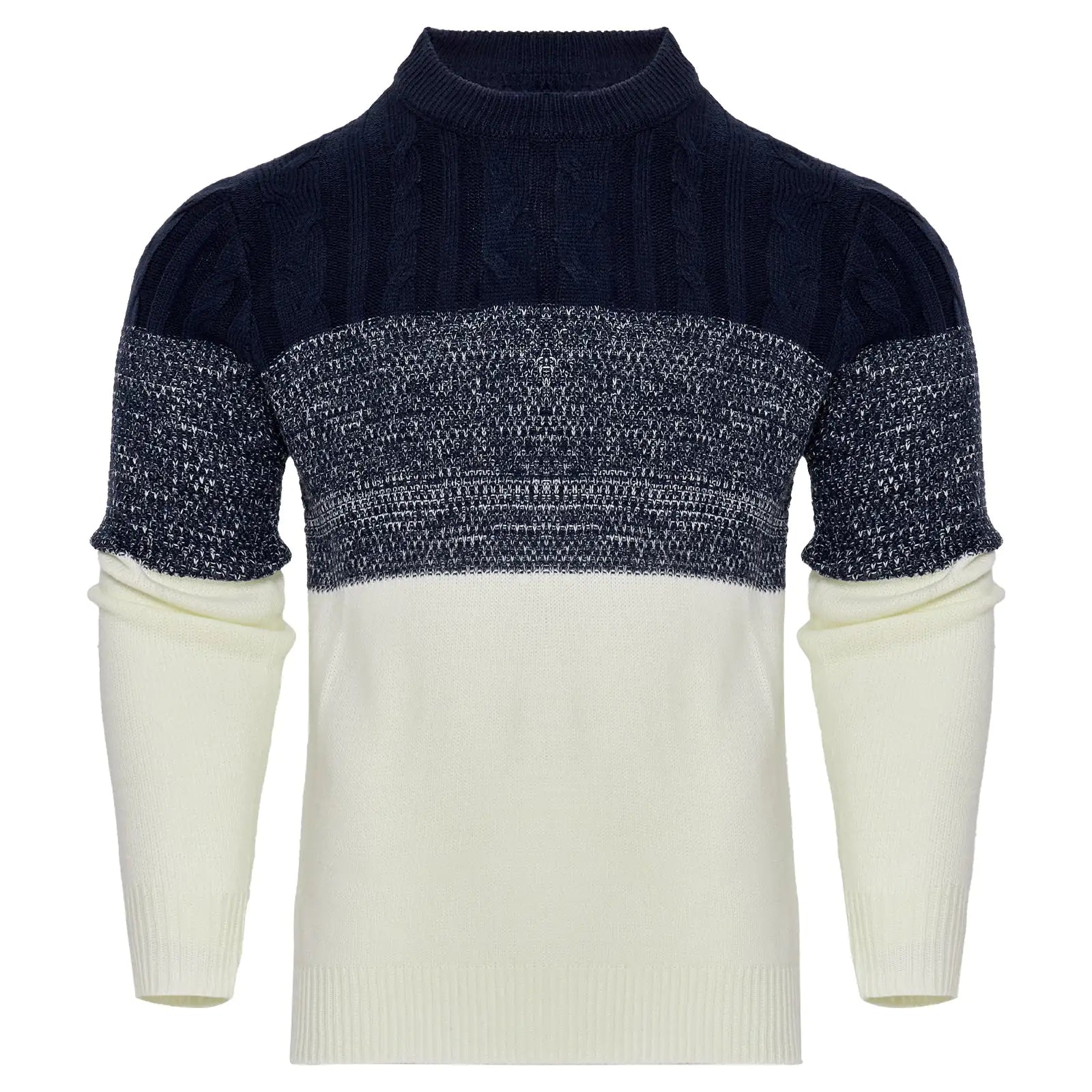 Men's Casual Color Block Long Sleeve Cable Knit Pullover Sweater