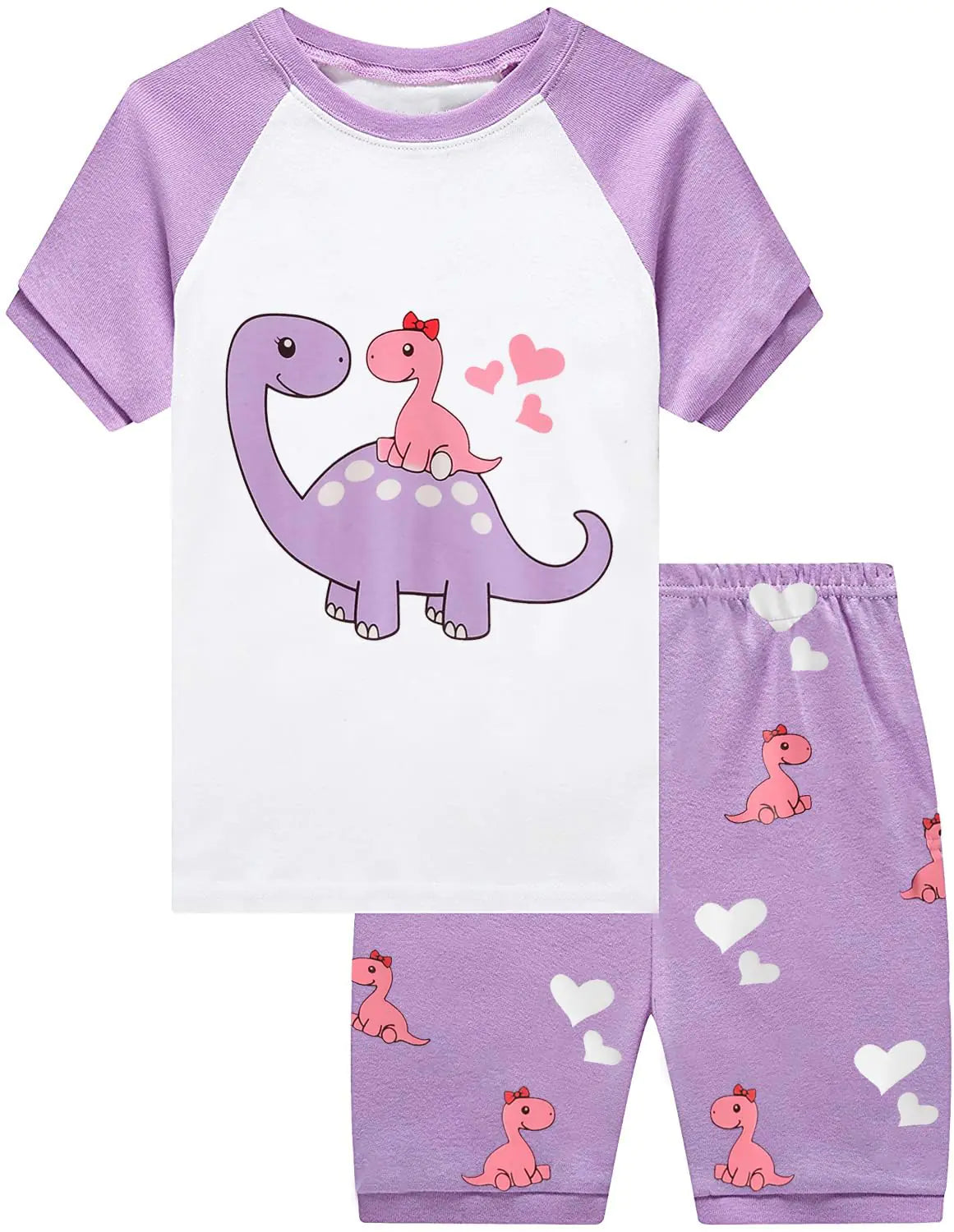 CM-Kid Girls Summer Pajamas Sets for Little Girls Short Sleeve Sets 2 Piece PJ Set Cute Dinosaur Sleepover Jammies Toddler Clothes Size 2