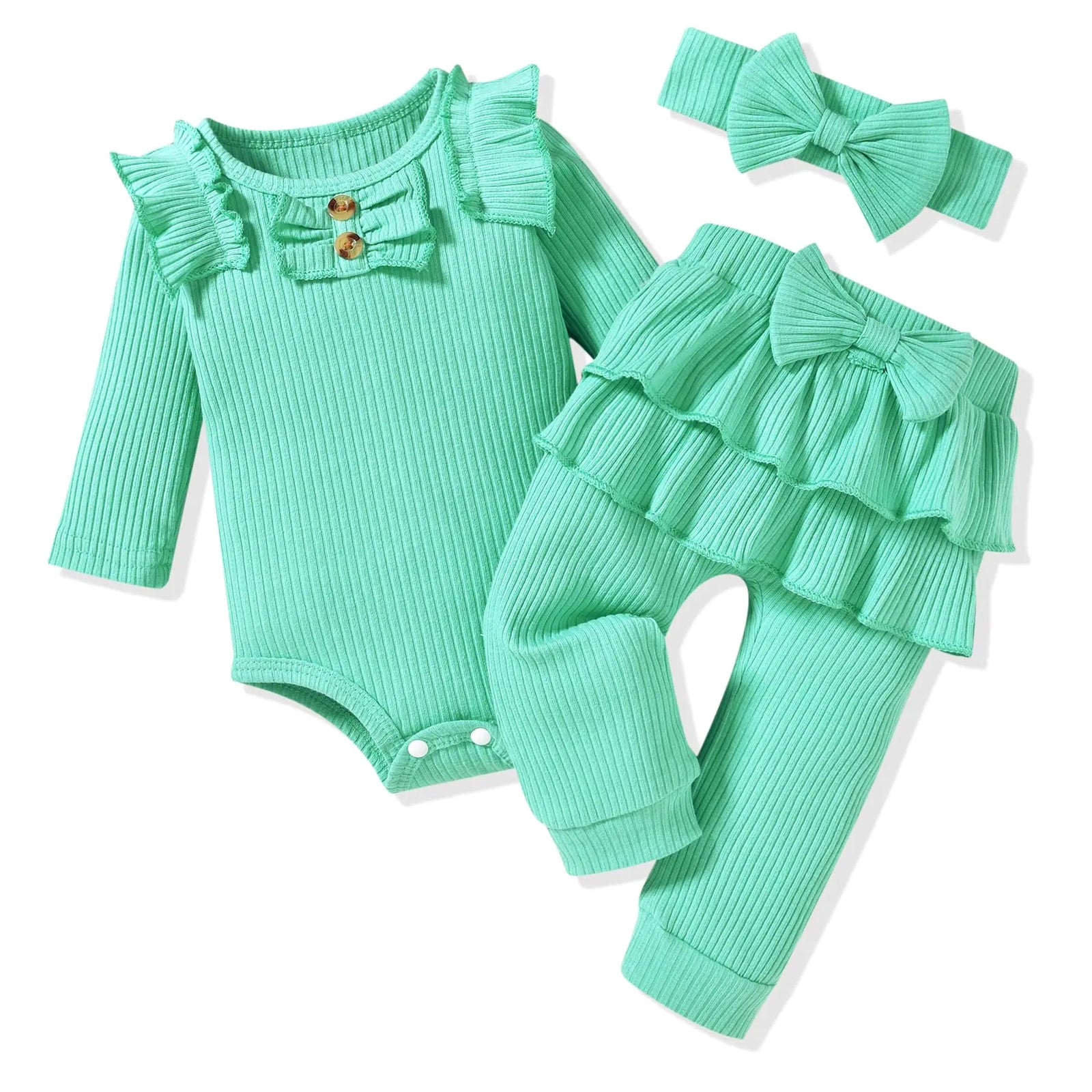 Aalizzwell Infant Baby Girls Clothes Ribbed Long Sleeve Fall Winter Outfit 12-18 Months Fluorescent Green