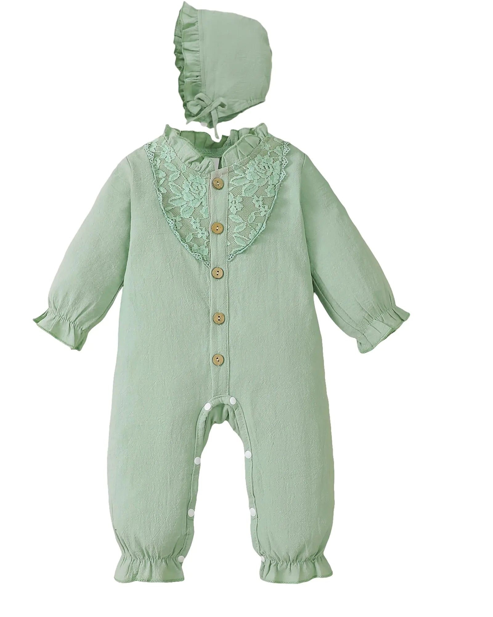 Mioglrie Newborn Girl Clothes 0-3 Months Baby Girl Clothes Long Sleeves Romper Fall Winter Ruffle Green Cute Jumpsuit