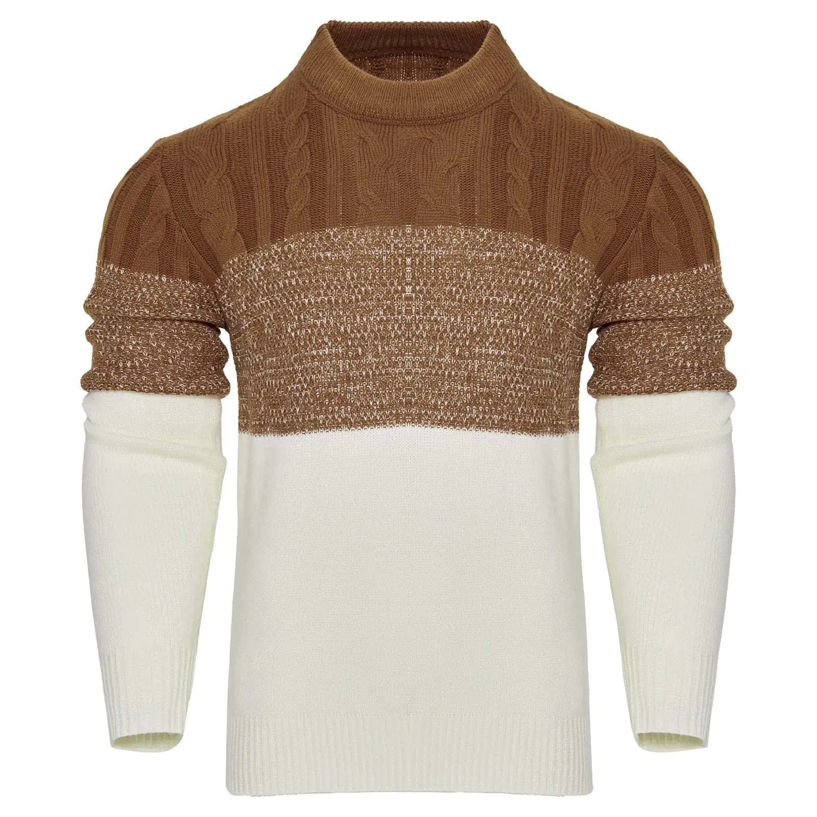 Men's Casual Color Block Long Sleeve Cable Knit Pullover Sweater