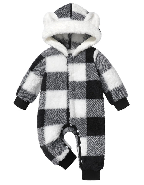Load image into Gallery viewer, Von kilizo Baby Boy Clothes 3-6 Months Boy Clothes Winter Baby Snowsuit Bunting Warm Suit Bear Fleece Onesie Hooded Plaid Snap Romper Jumpsuit Coat Baby Boy Outfits 3-6 Months Black
