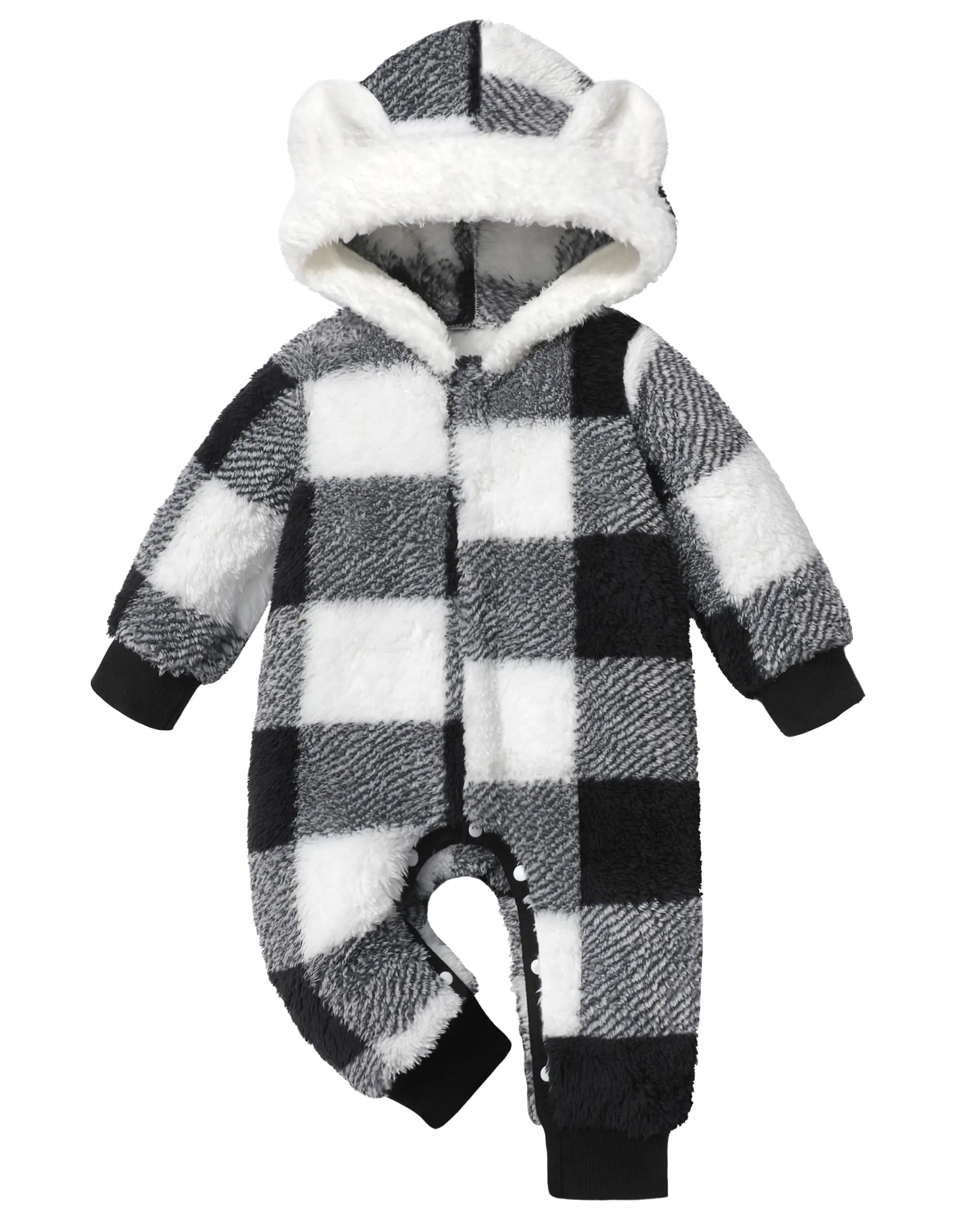 Von kilizo Baby Boy Clothes 3-6 Months Boy Clothes Winter Baby Snowsuit Bunting Warm Suit Bear Fleece Onesie Hooded Plaid Snap Romper Jumpsuit Coat Baby Boy Outfits 3-6 Months Black