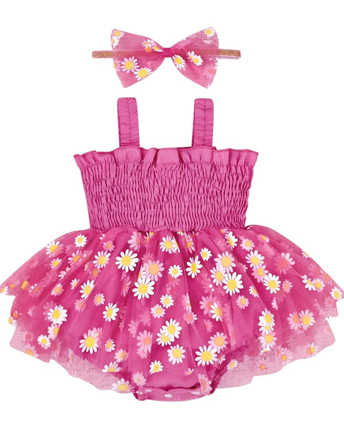 Load image into Gallery viewer, Aenbilo 6 Months Baby Girl Clothes Baby Summer Sleeveless Clothing Cute Lace Daisy Romper One-piece Jumpsuit Summer Clothes Set Bodysuit Cake Smash Outfits Headband Clothes Set Hot Pink 6-9 Months
