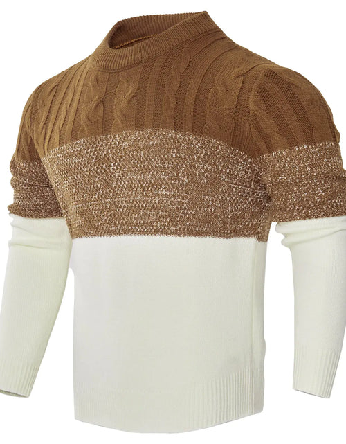 Load image into Gallery viewer, Men&#39;s Casual Color Block Long Sleeve Cable Knit Pullover Sweater
