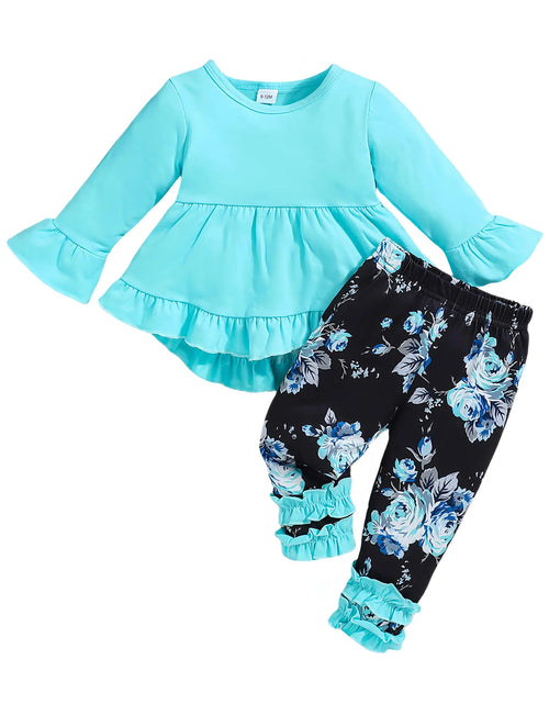 Load image into Gallery viewer, Ichigobaby 12-18 Month Girl Clothes Baby Girl Outfit Long Sleeve Blue T Shirt Ruffle Shirt Pants Set Fall Winter Clothes Baby Clothes For Girls

