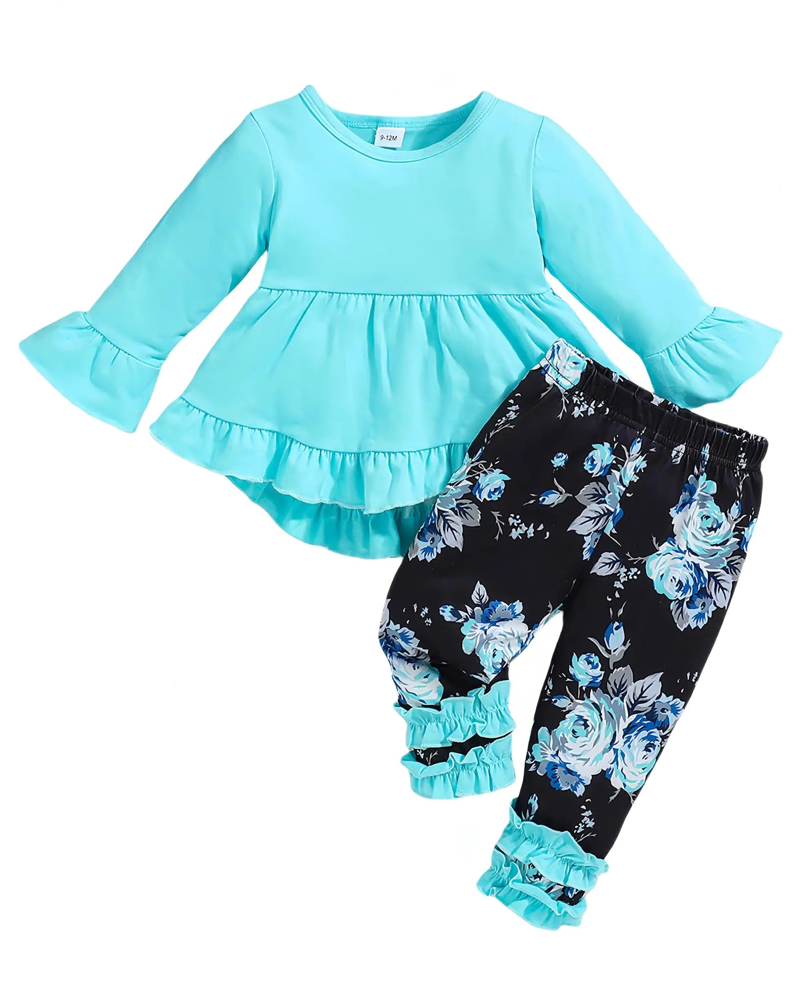 Ichigobaby 12-18 Month Girl Clothes Baby Girl Outfit Long Sleeve Blue T Shirt Ruffle Shirt Pants Set Fall Winter Clothes Baby Clothes For Girls