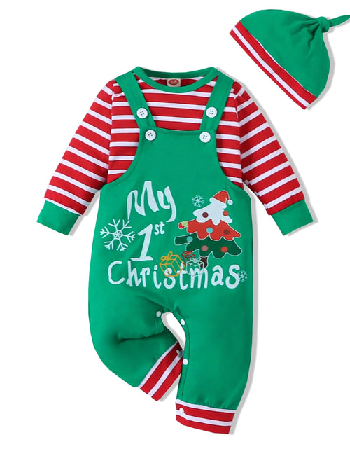 Load image into Gallery viewer, VINUOKER Baby Boy My First Christmas OutfitsNewborn baby Onesie+Overalls+Hat Twins Christmas Clothes Set
