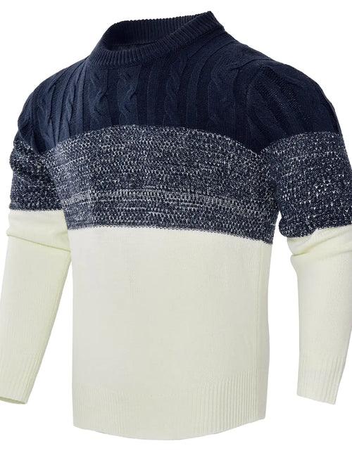 Load image into Gallery viewer, Men&#39;s Casual Color Block Long Sleeve Cable Knit Pullover Sweater
