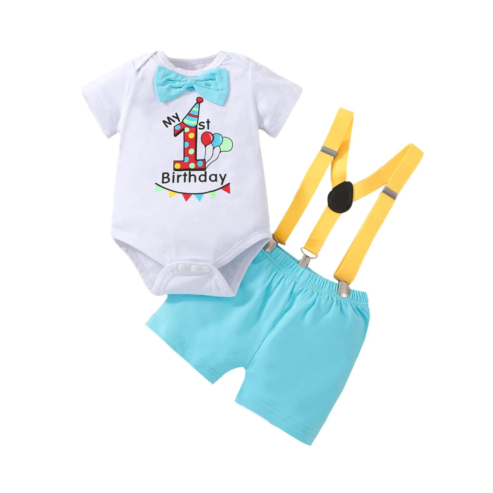 LUZOZEZO Baby Boy 1 year old First Birthday Clothes Infant Clothes Bow Tie Romper Pants Set Suspenders Cake Smash Outfits