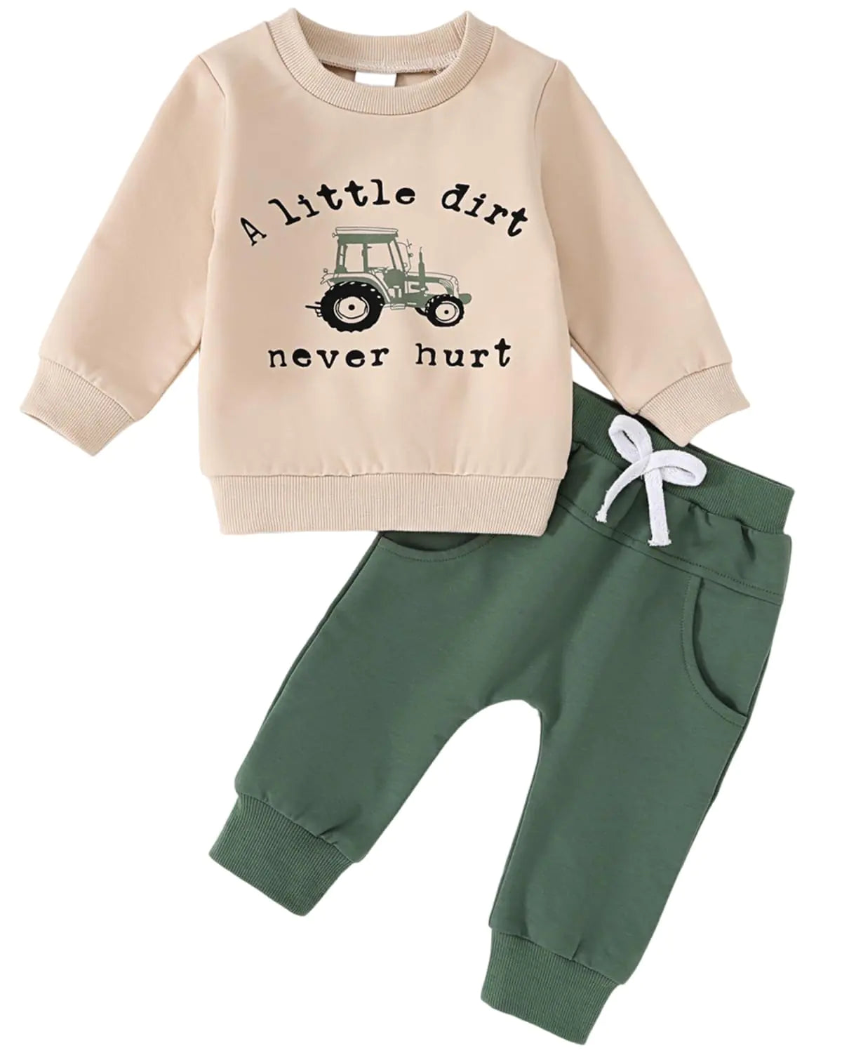 Yvowming Baby Boy Clothes Fall Clothes Truck Print Long Sleeve Pullover Tops + Pant Sets Toddler Winter Outfits (Khaki 12-18 Months)