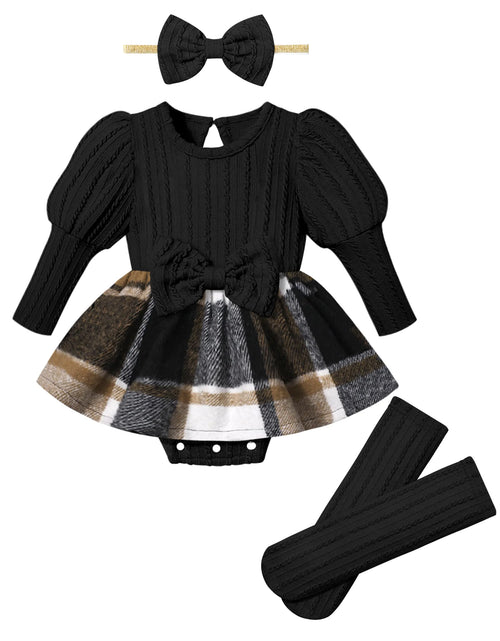 Load image into Gallery viewer, KANGKANG Baby Girl Clothes 6-9 Month Girl Clothes Black Long Sleeve Romper Brown Plaid Dresses Socks 4Pcs Baby Girl Fall Winter Outfits Infant Girl Clothes
