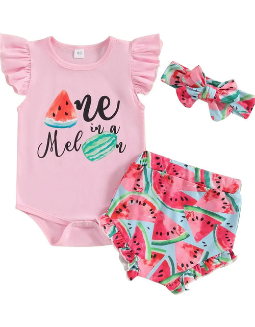 Load image into Gallery viewer, AMIMOJY prime shopping online Girls Sunflower Baby Clothes Summer Dresses Cotton Ruffle Short Sleeve Tops Floral Prints Bow Shorts Cute Outfit Set newborn girl winter clothes set 6-12 Months 07-red

