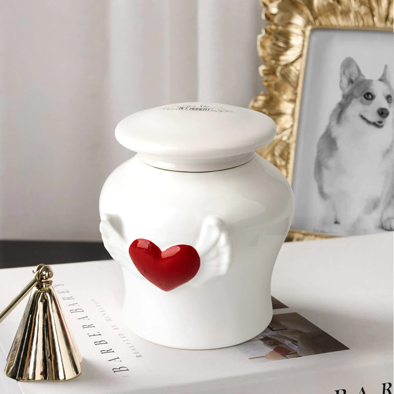 PET MOMENT Handmade Ceramic Pet Urn for Large Breed Dogs Cats Memorial Pet Ashes Urn for Pets High-end Angel Wing Pet Ashes Container for Large (0-75lbs) Pets