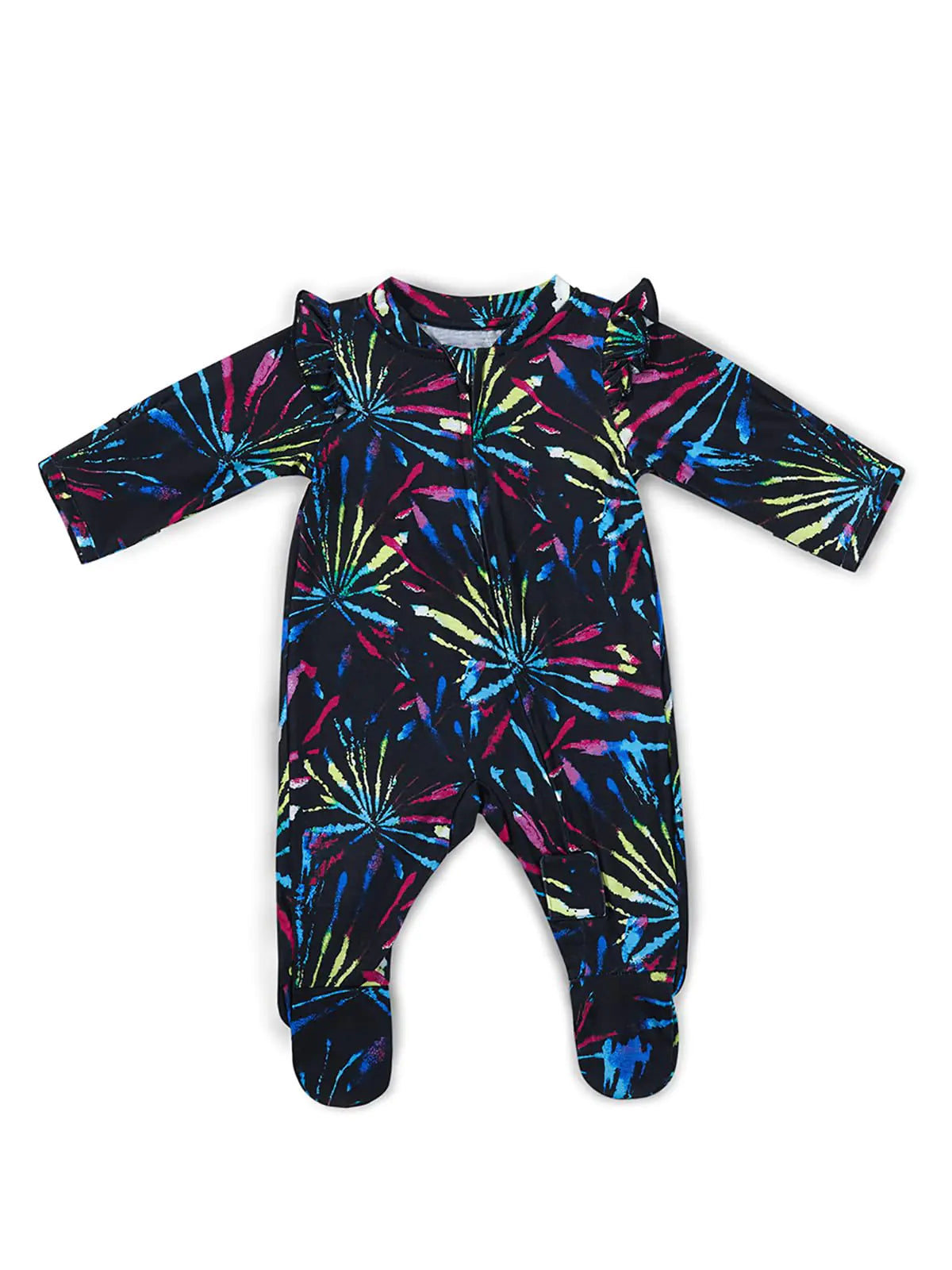 Haloumoning Baby Girl Tie Dye Footie Newborn Clothes Infant Ruffle Long Sleeve One Piece Outfit