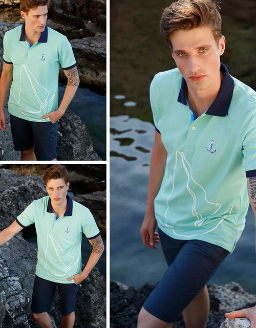 Load image into Gallery viewer, Anemoss Marine Mint Green Men&#39;s Polo Collar T-Shirt
