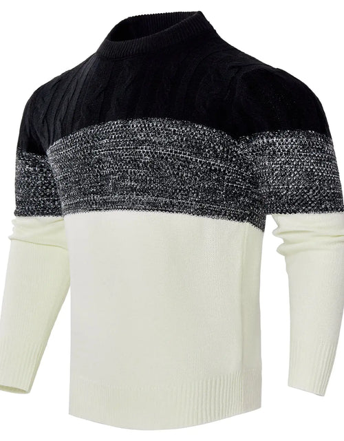 Load image into Gallery viewer, Men&#39;s Casual Color Block Long Sleeve Cable Knit Pullover Sweater
