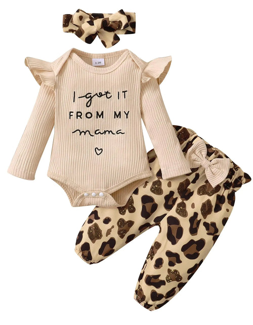 Load image into Gallery viewer, OLLUISNEO Baby Girl Outfits Fall Winter Clothes Ruffle Knitted Romper Leopard Pant Set Oufits Infant Baby Clothes Girl 6-12 Months
