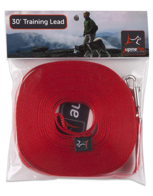 Load image into Gallery viewer, LupinePet Basics 1/2&quot; Red 30-foot Extra-Long Training Lead/Leash for Small Pets
