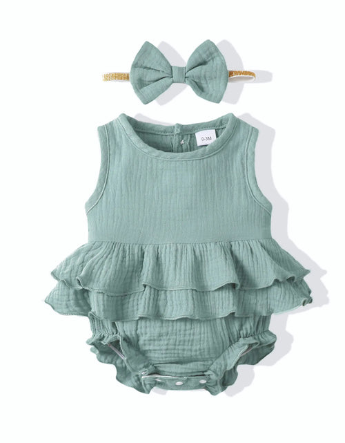 Load image into Gallery viewer, Renotemy Infant Baby Rompers Girl Cotton Linen Clothes Short Sleeve Outfits One-Piece Bodysuit Baby Girl Clothes 3-6 Months

