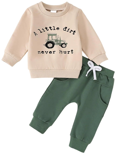 Load image into Gallery viewer, Yvowming Baby Boy Clothes Fall Clothes Truck Print Long Sleeve Pullover Tops + Pant Sets Toddler Winter Outfits (Khaki 12-18 Months)
